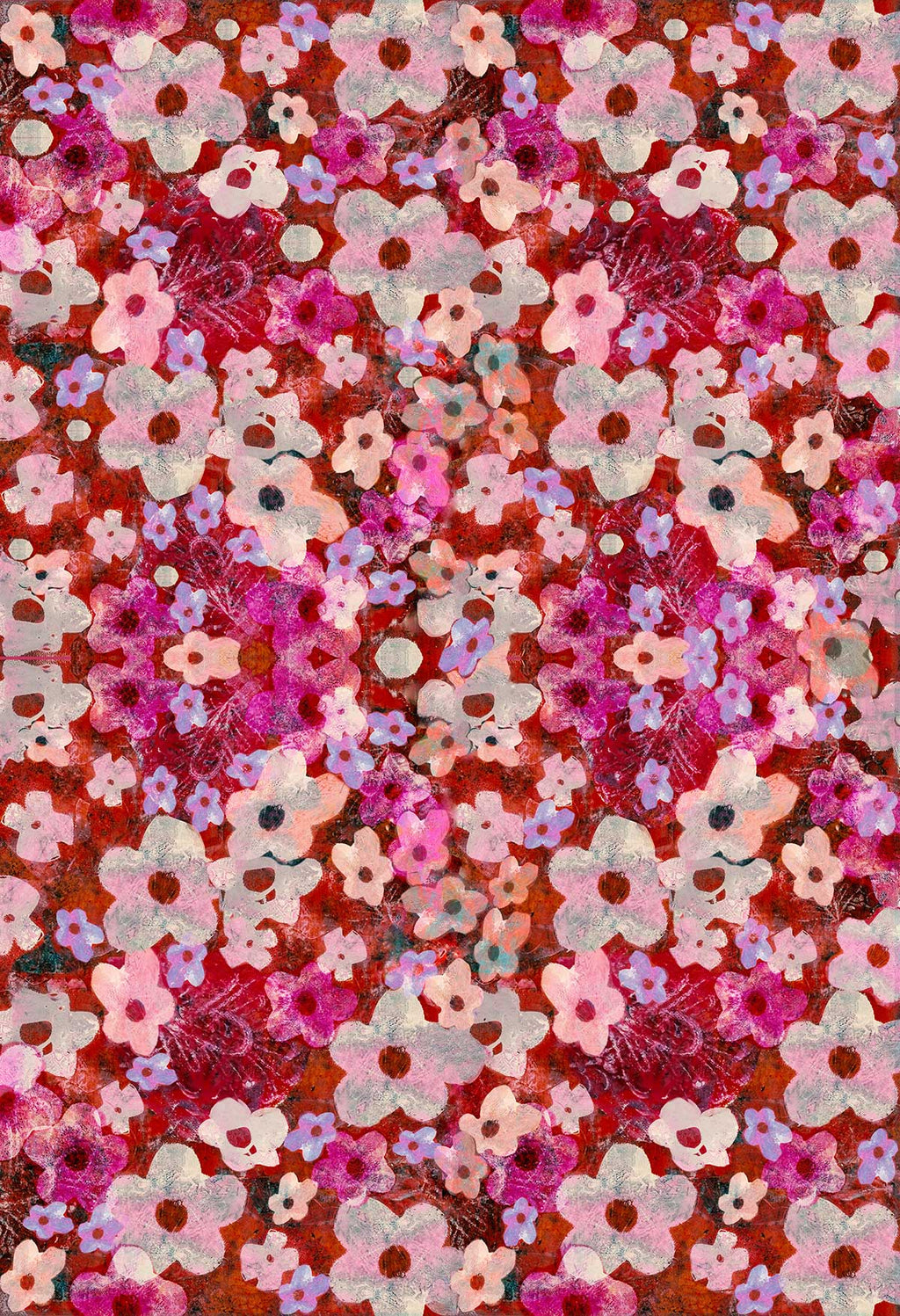 ©Byheart Design Sweden FL0012 — Heavenly Garden, watercolor floral print in Red colorway. Seamless repeat, 300 DPI. Available for B2B licensing.