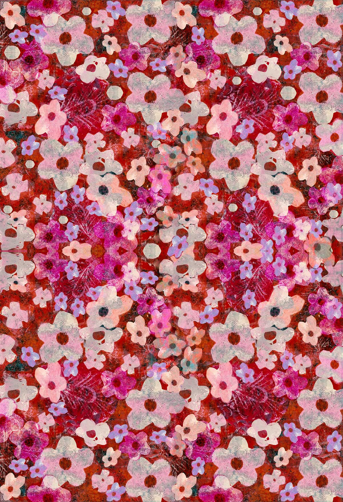 ©Byheart Design Sweden FL0012 — Heavenly Garden, watercolor floral print in Red colorway. Seamless repeat, 300 DPI. Available for B2B licensing.