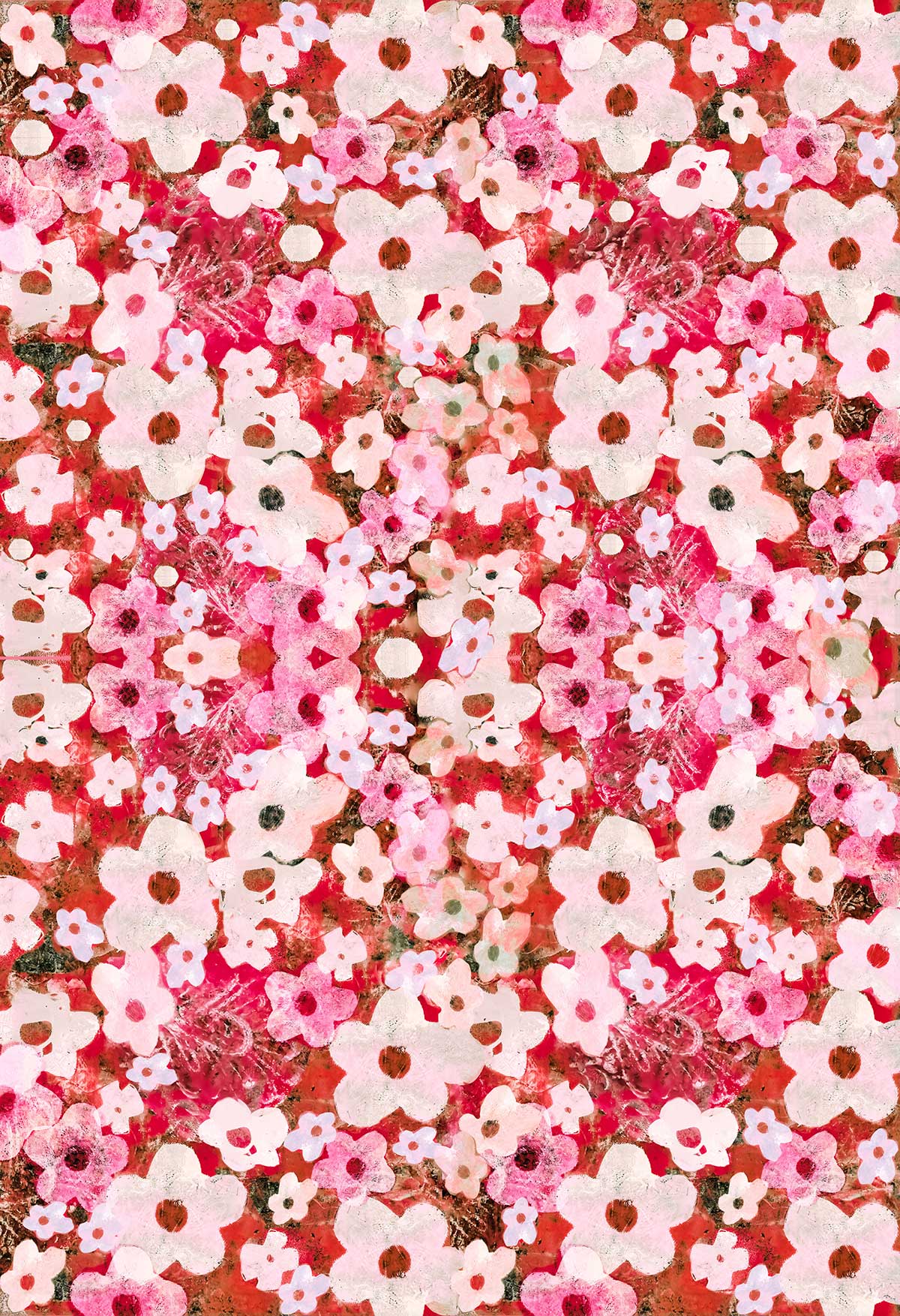 ©Byheart Design Sweden FL0012 — Heavenly Garden, watercolor floral print in White red colorway. Seamless repeat, 300 DPI. Available for B2B licensing.