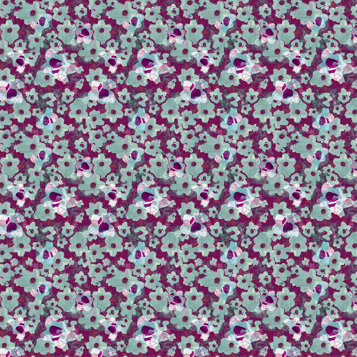 ©Byheart Design Sweden FL0012 — Heavenly Garden, watercolor floral print in Magneta -blue colorway. Seamless repeat, 300 DPI. Available for B2B lic