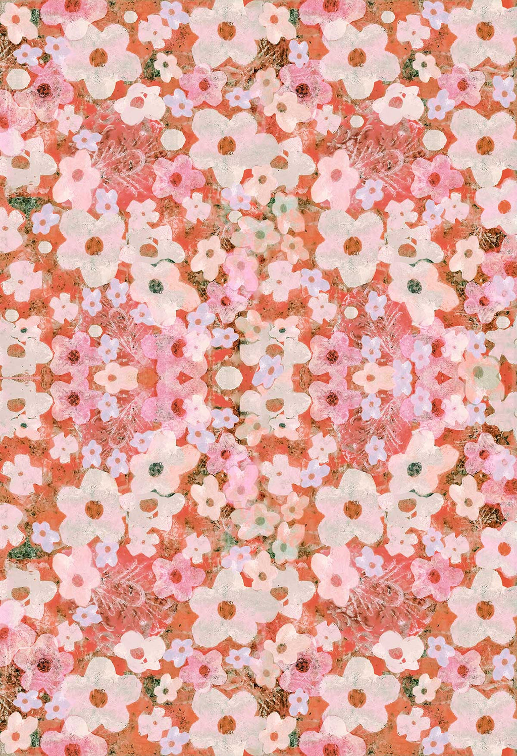 ©Byheart Design Sweden FL0012 — Heavenly Garden, watercolor floral print in light orange  colorway. Seamless repeat, 300 DPI. Available for B2B lic