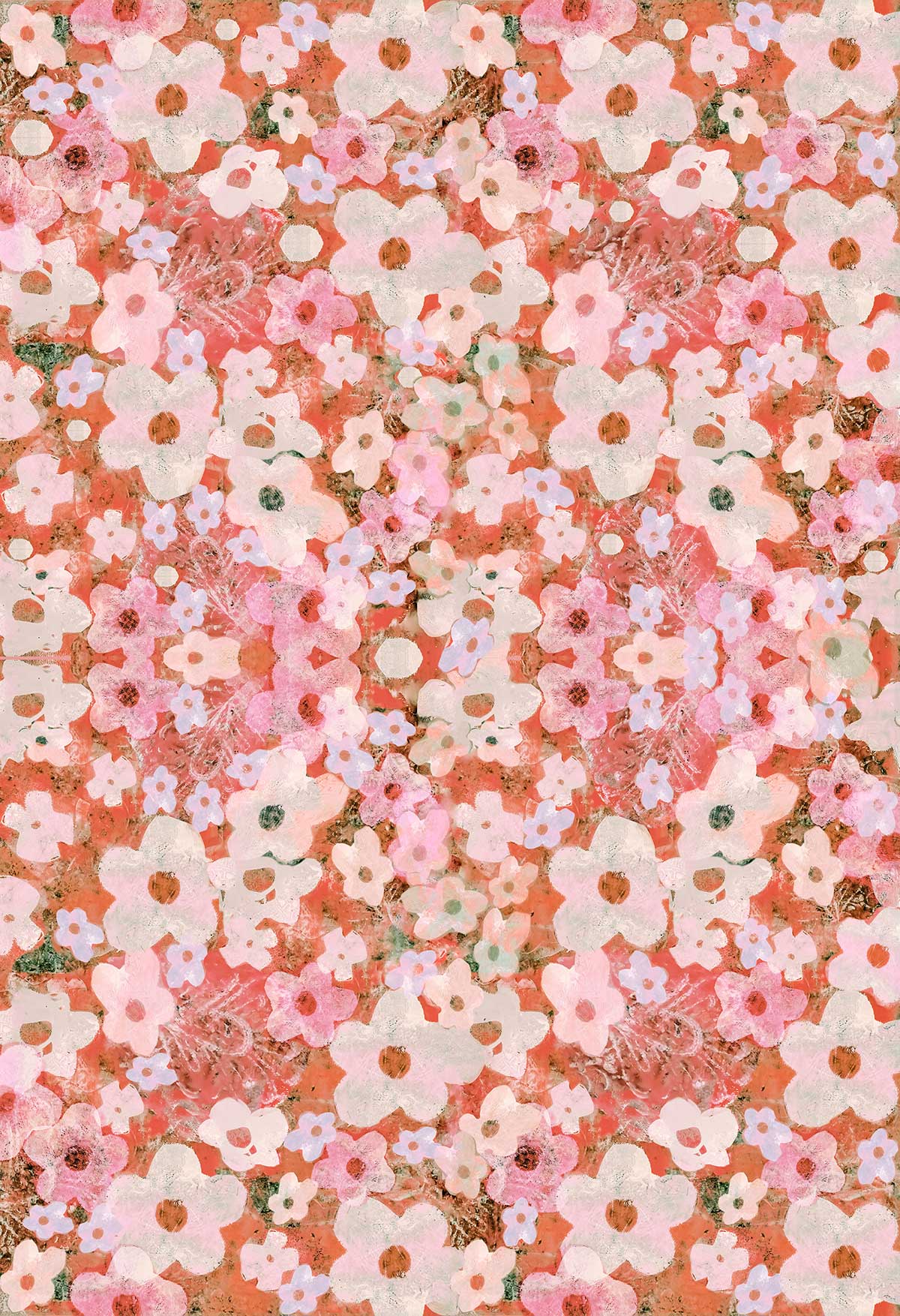 ©Byheart Design Sweden FL0012 — Heavenly Garden, watercolor floral print in light orange  colorway. Seamless repeat, 300 DPI. Available for B2B lic