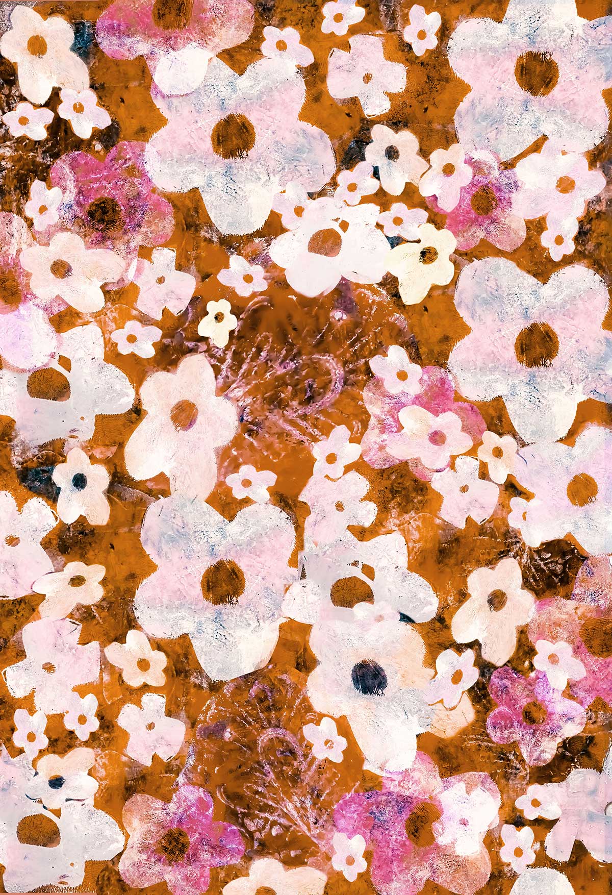 ©Byheart Design Sweden FL0012 — Heavenly Garden, watercolor floral print in orange  colorway. Seamless repeat, 300 DPI. Available for B2B licensing.