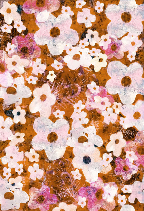 ©Byheart Design Sweden FL0012 — Heavenly Garden, watercolor floral print in orange  colorway. Seamless repeat, 300 DPI. Available for B2B licensing.