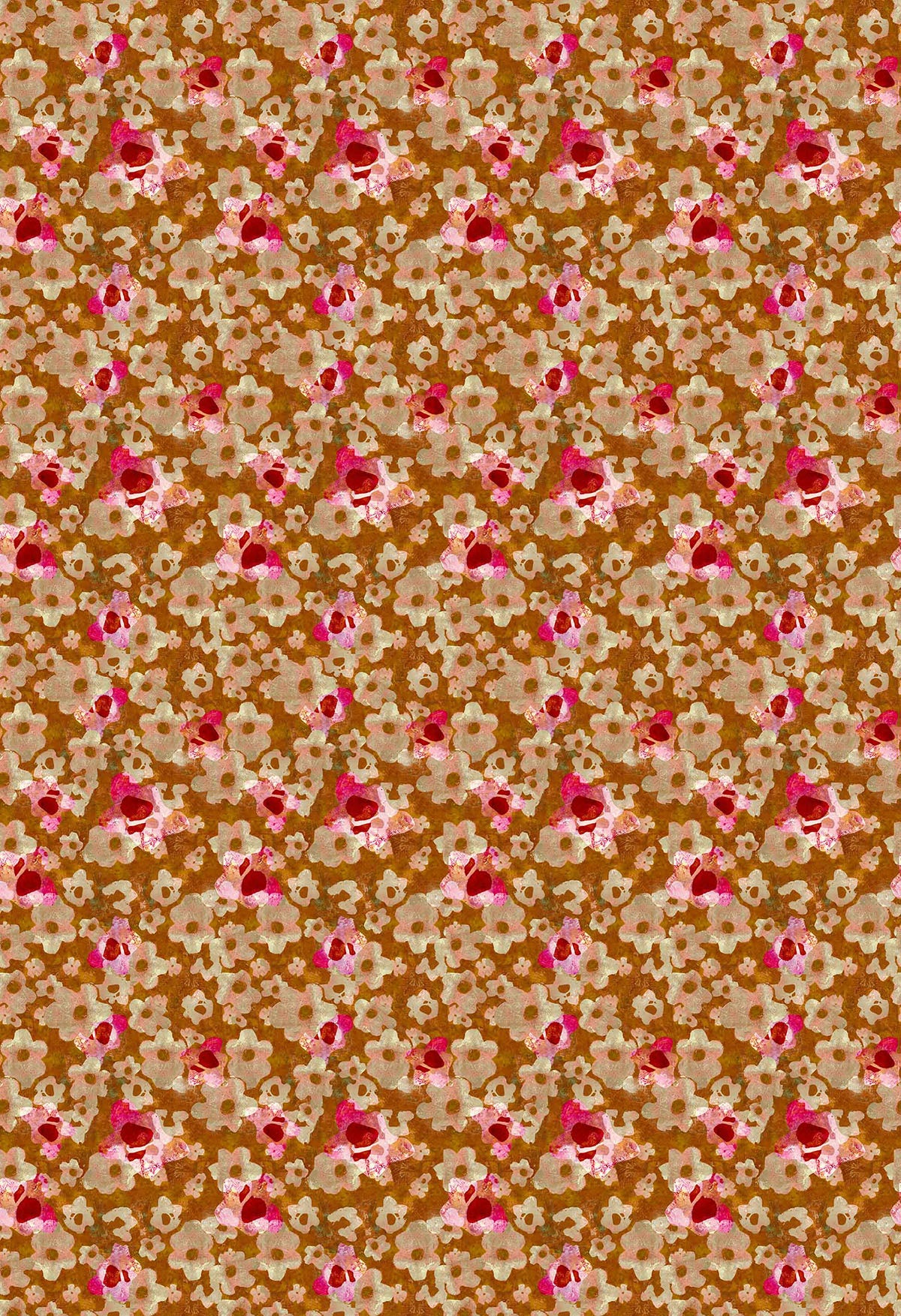 ©Byheart Design Sweden FL0012 — Heavenly Garden, watercolor floral print in orange rose  colorway. Seamless repeat, 300 DPI. Available for B2B licensing.