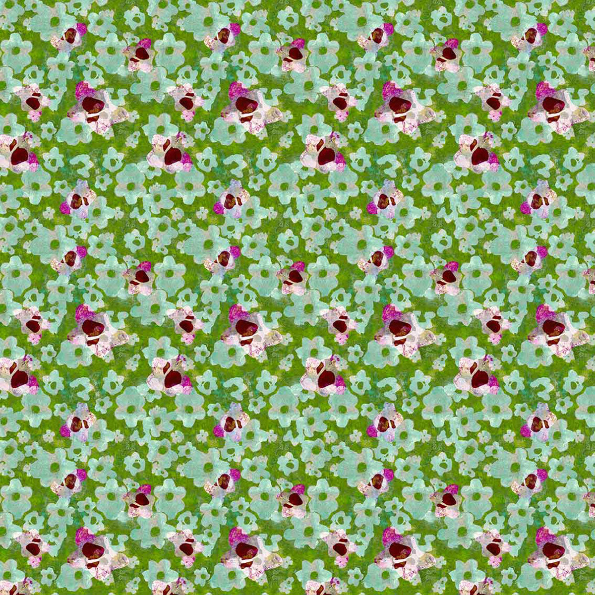 ©Byheart Design Sweden FL0012 — Heavenly Garden, watercolor floral print in Olive green colorway. Seamless repeat, 300 DPI. Available for B2B licensing.