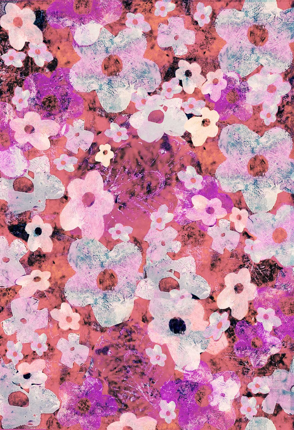 ©Byheart Design Sweden FL0012 — Heavenly Garden, watercolor floral print in rusty red colorway. Seamless repeat, 300 DPI. Available for B2B lic
