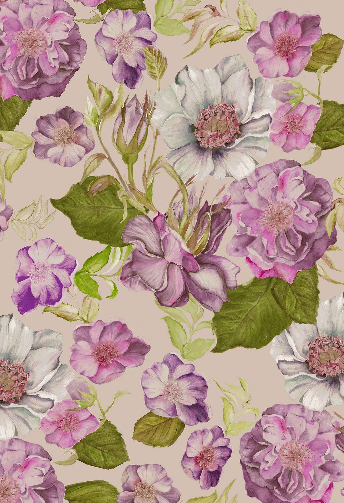 ©Byheart Design Sweden FL0015 — Floral Frenzy Roses, watercolor floral print in coral peach colorway. 64×64 cm seamless repeat, 300 DPI. Available for B2B licensing.