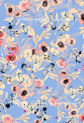 ©Byheart Design Sweden FL002 — Mediterranean Flowers, watercolor floral print in sky blue  colorway. 300 DPI. Available for B2B licensing.