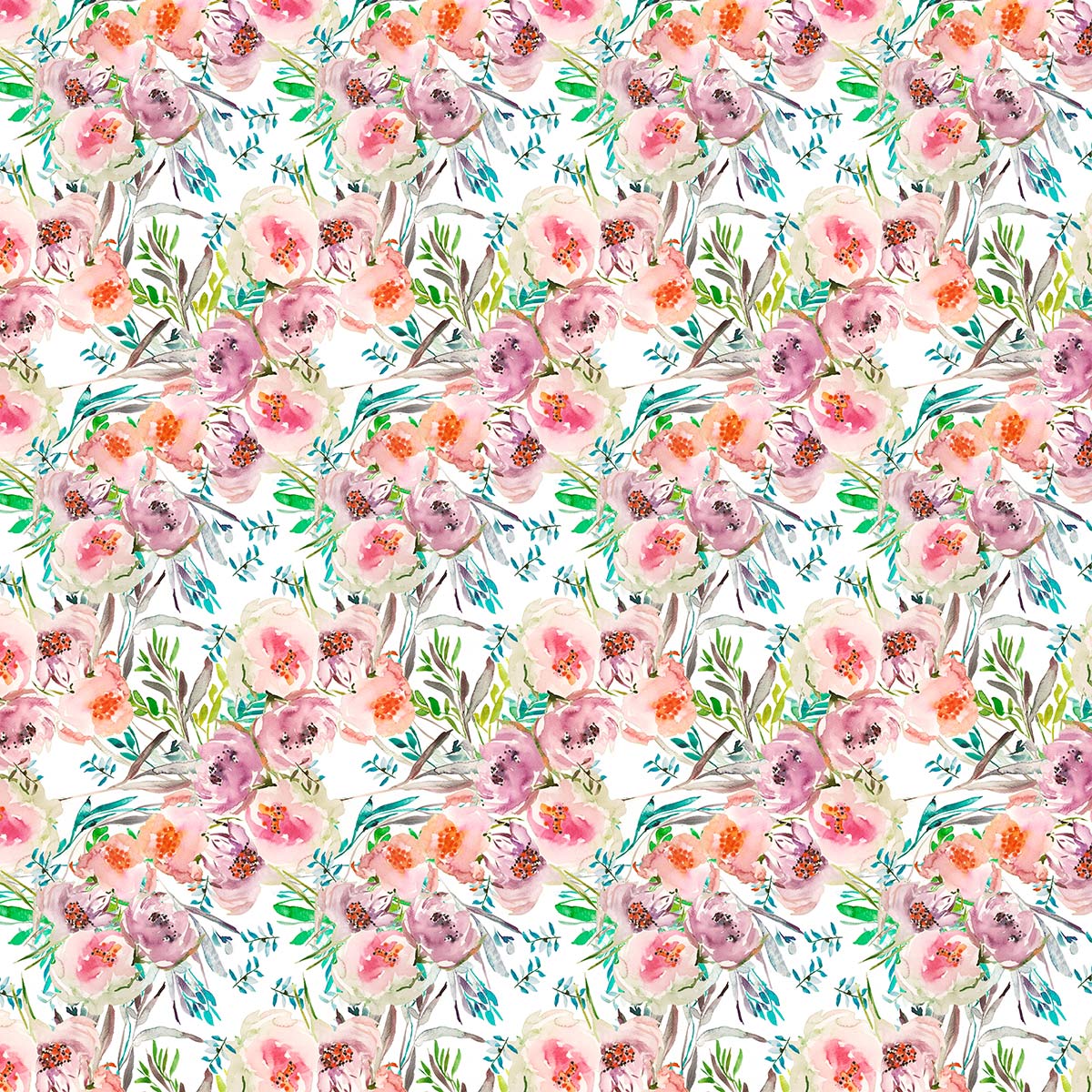 Flowers of the Orient -repeat -white- Floral Print FL003  ©Byheart Design Sweden
