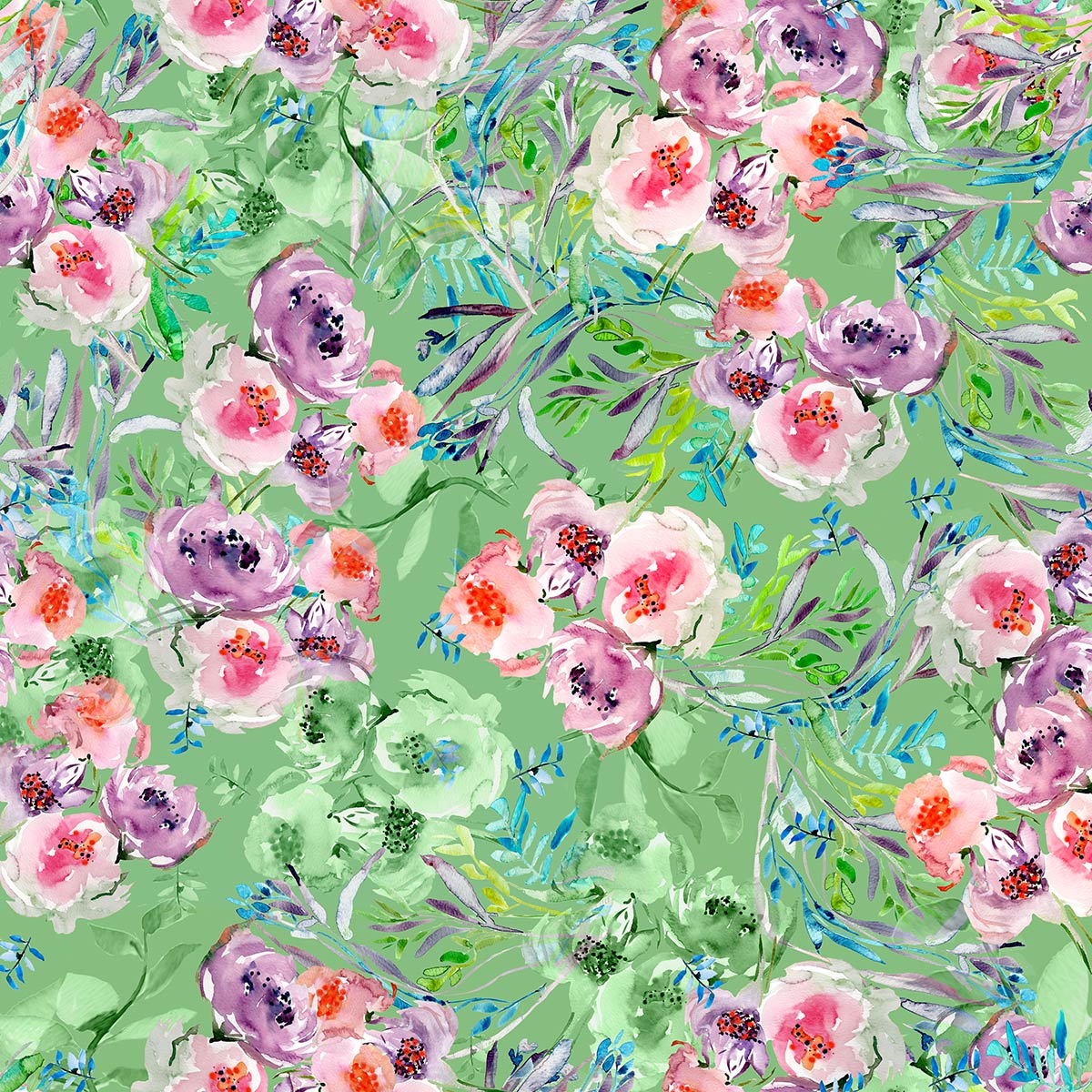 Flowers of the Orient - Floral Print -green- Watercolor Floral Print FL003  ©Byheart Design Sweden
