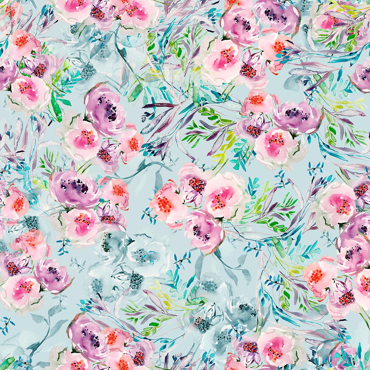 Flowers of the Orient - Floral Print - blue- Watercolor Floral Print FL003  ©Byheart Design Sweden