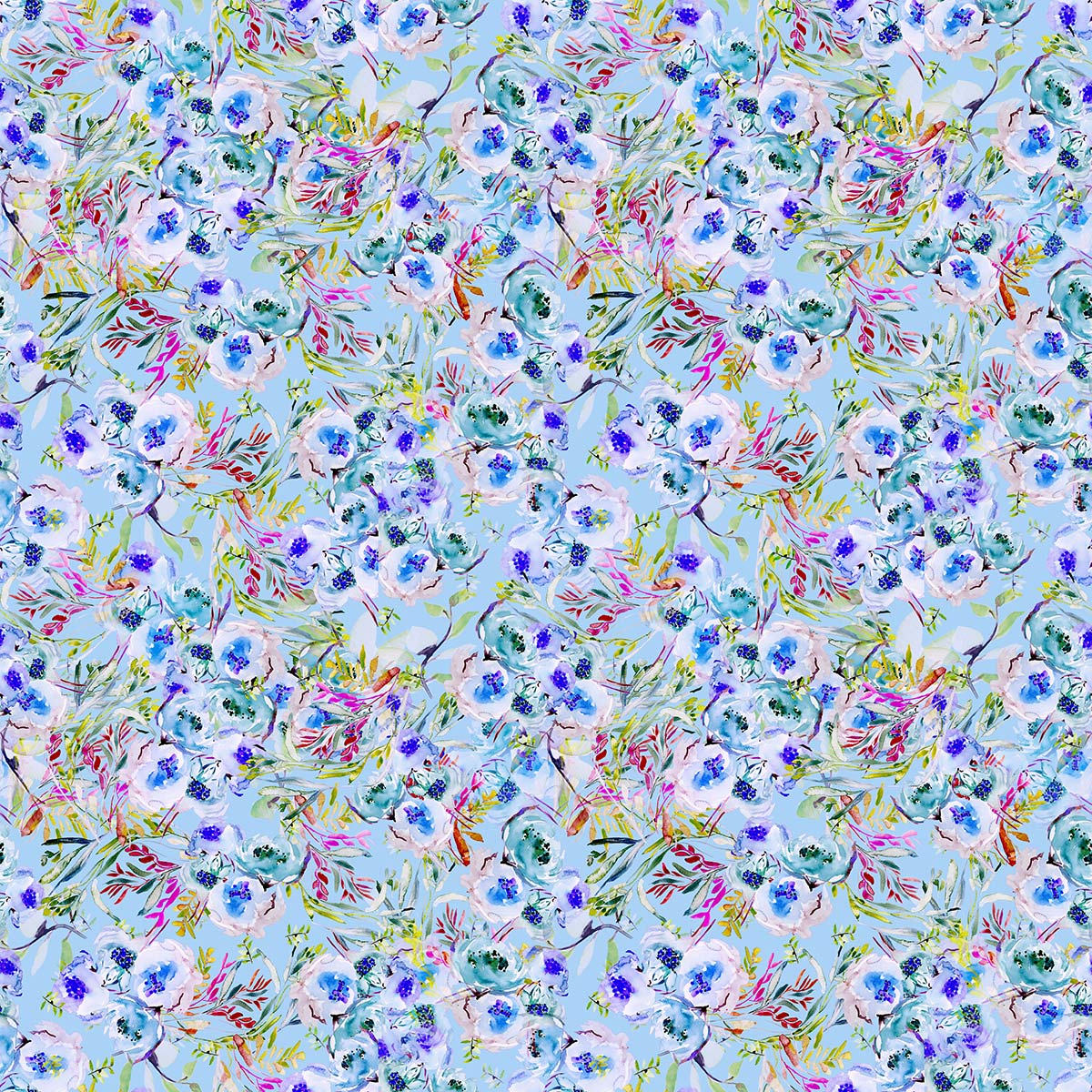 Flowers of the Orient - Floral Print - blue -pink - Fashion-Floral Print FL003  ©Byheart Design Sweden