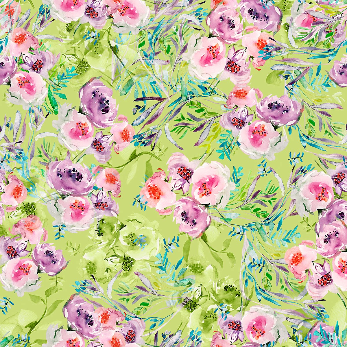 Flowers of the Orient - Floral Print - lime-green- Watercolor Floral Print FL003  ©Byheart Design Sweden