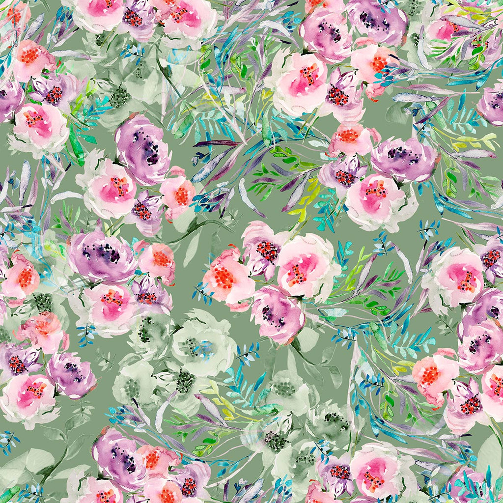 Flowers of the Orient -Green- repeat-Floral Print FL003  ©Byheart Design Sweden