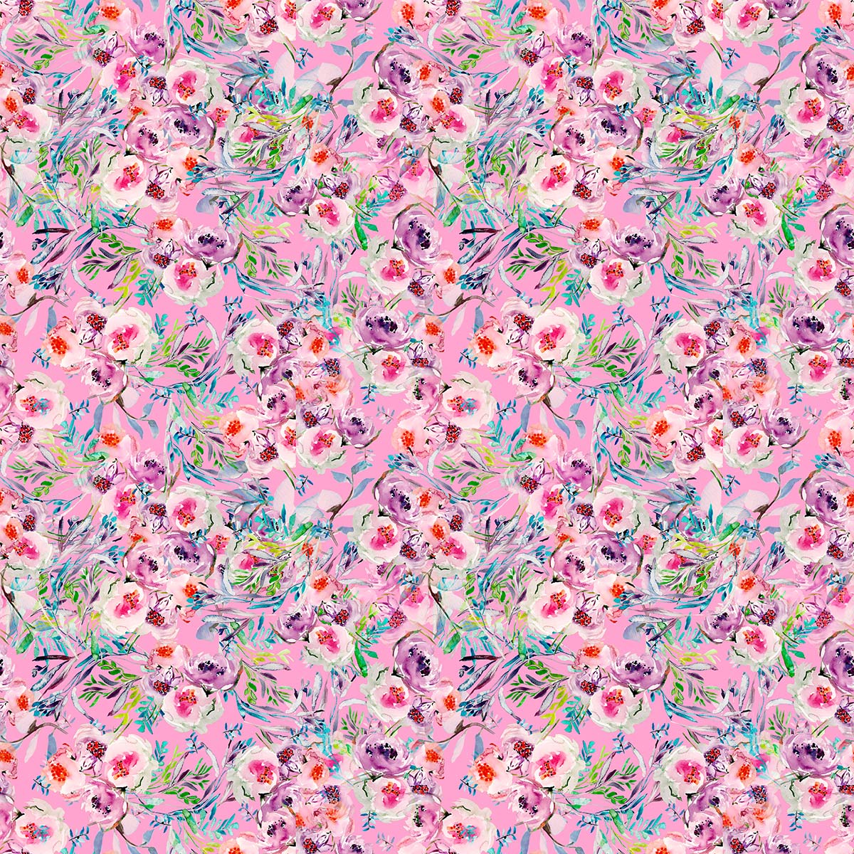 Flowers of the Orient -pink repeat-Floral Print FL003  ©Byheart Design Sweden