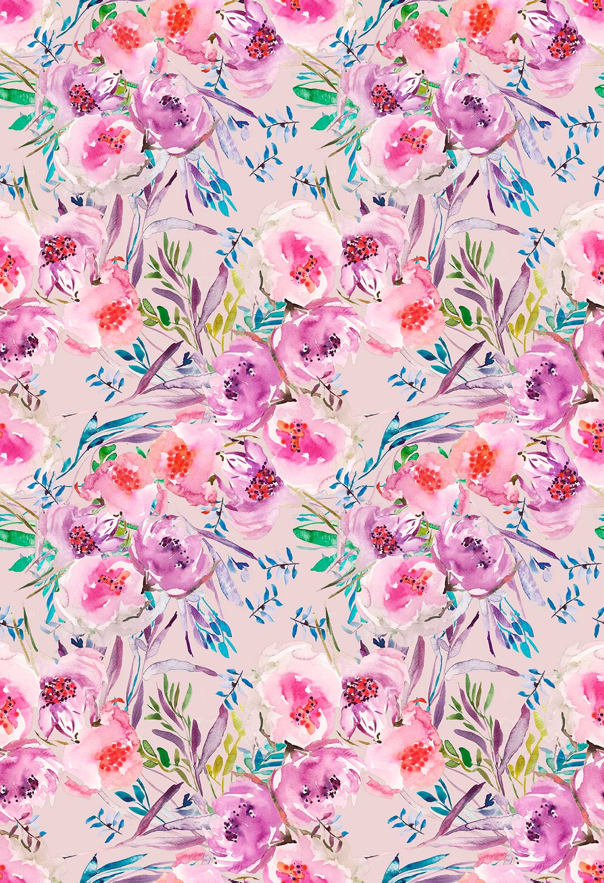 Flowers of the Orient -bed-home decor-coral-pink- Floral Print FL003  ©Byheart Design Sweden