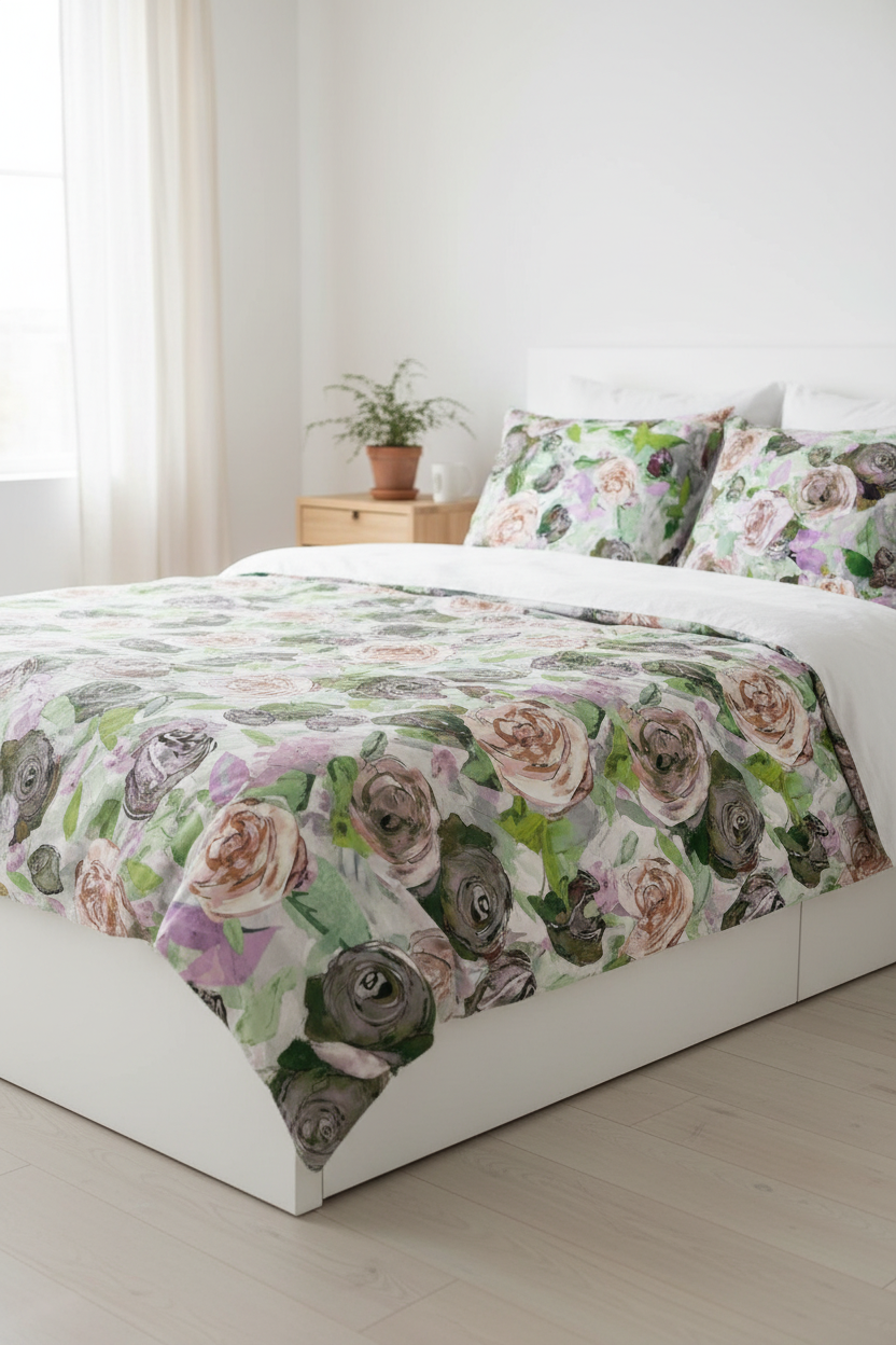 Roses at Night Vintage Green bed linen in a Nordic interior — FL004 ©Byheart Design Sweden