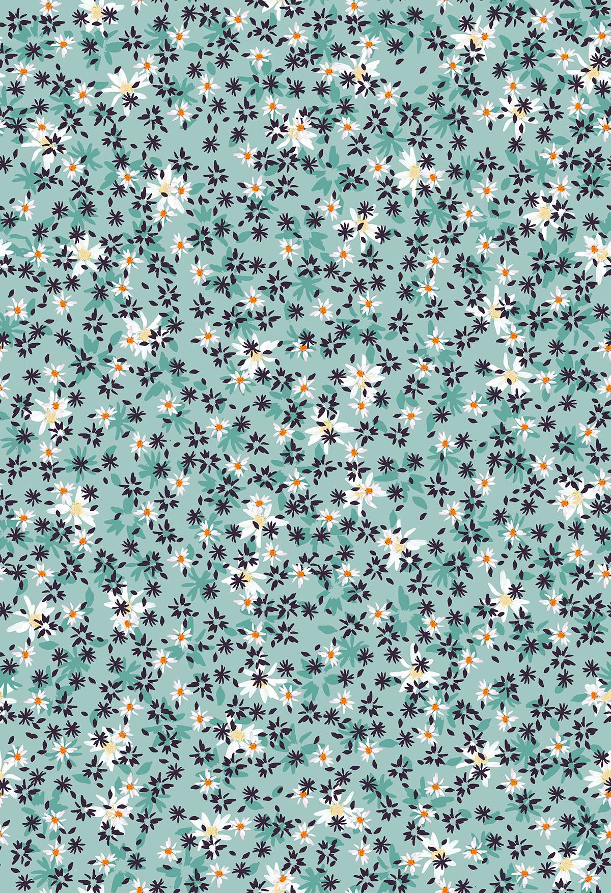 ©Byheart Design Sweden FL005 — Romance in an Instant, watercolor floral print in blue shadow colorway. seamless repeat, 300 DPI. Available for B2B licensing.
