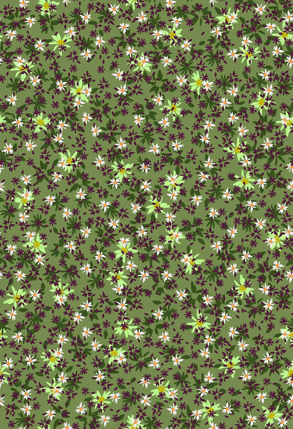 ©Byheart Design Sweden FL005 — Romance in an Instant, watercolor floral print in moss green shadow colorway.  seamless repeat, 300 DPI. Available for B2B licensing.