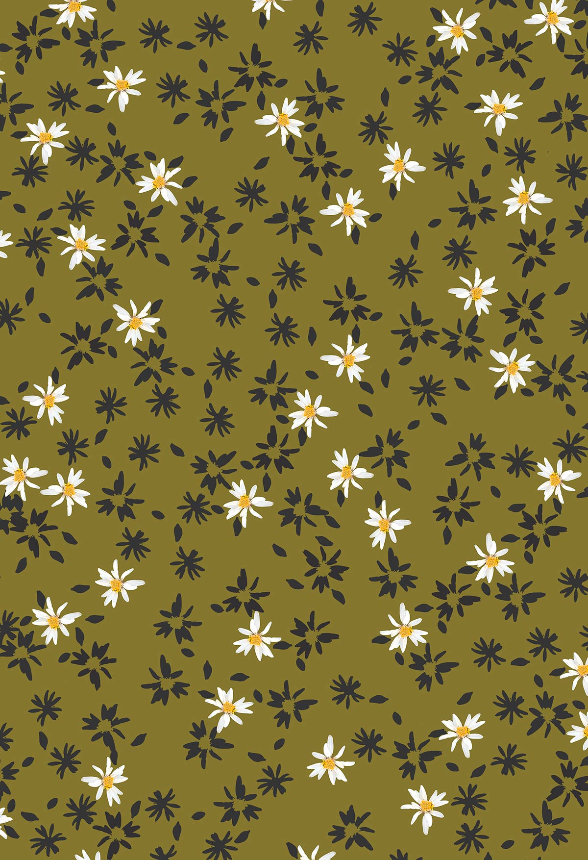 	©Byheart Design Sweden FL005 — Romance in an Instant, watercolor floral print in olive green colorway.seamless repeat, 300 DPI. Available for B2B licensing.