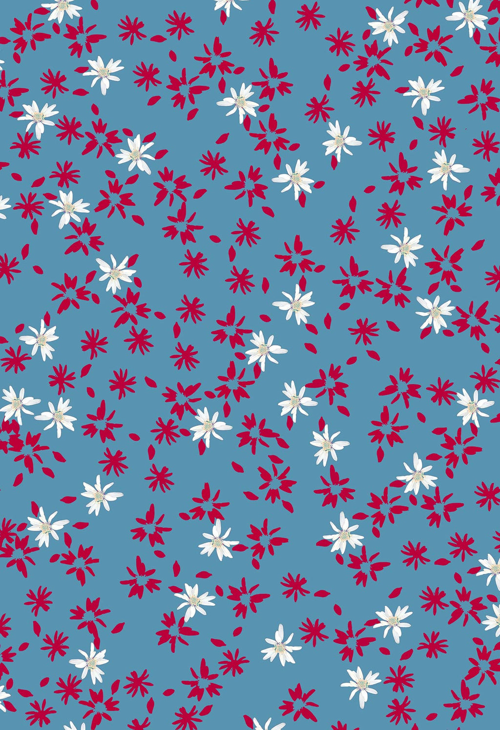 ©Byheart Design Sweden FL005 — Romance in an Instant, watercolor floral print in red blue colorway. seamless repeat, 300 DPI. Available for B2B licensing.