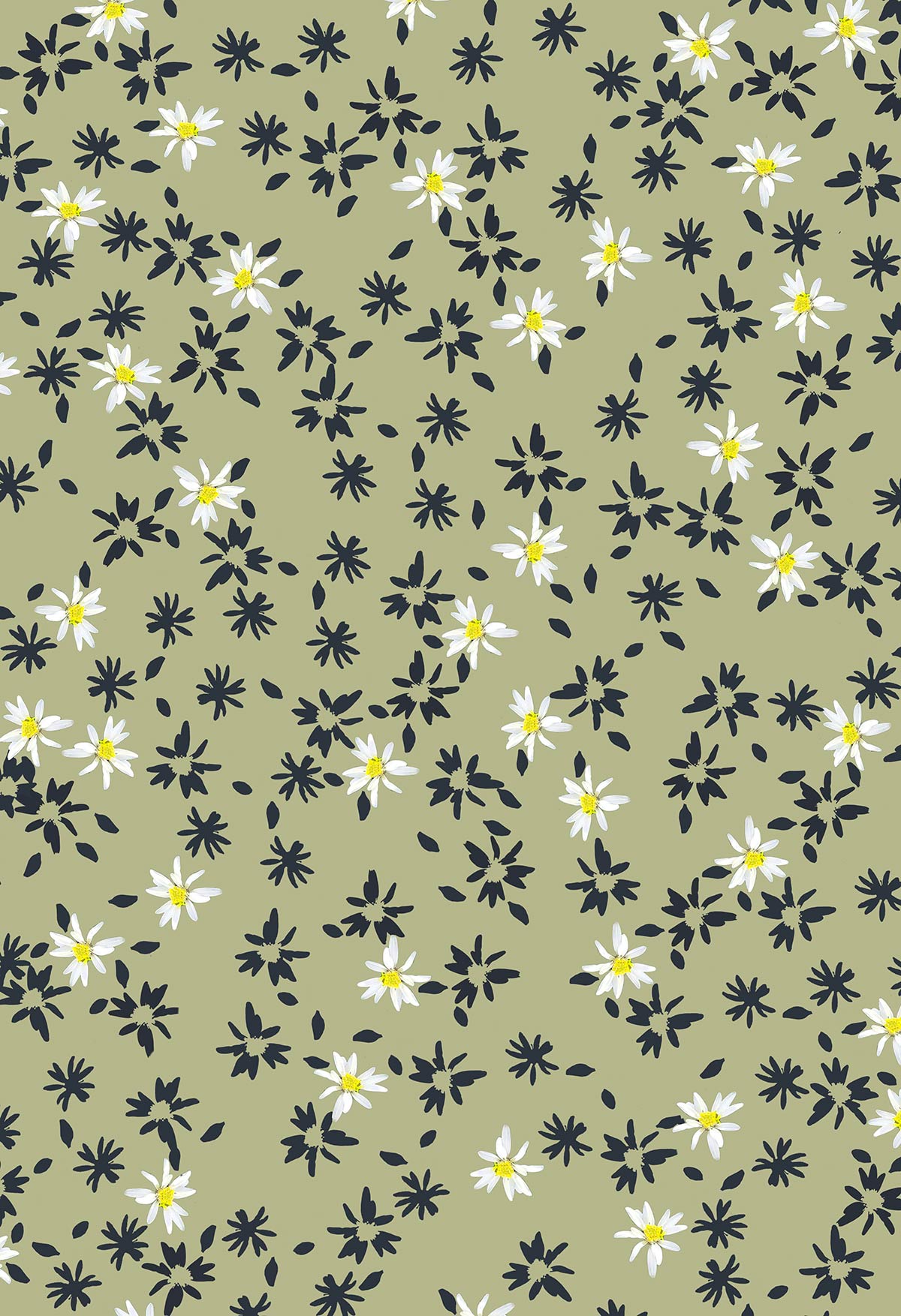 ©Byheart Design Sweden FL005 — Romance in an Instant, watercolor floral print in sage green colorway. seamless repeat, 300 DPI. Available for B2B licensing.
