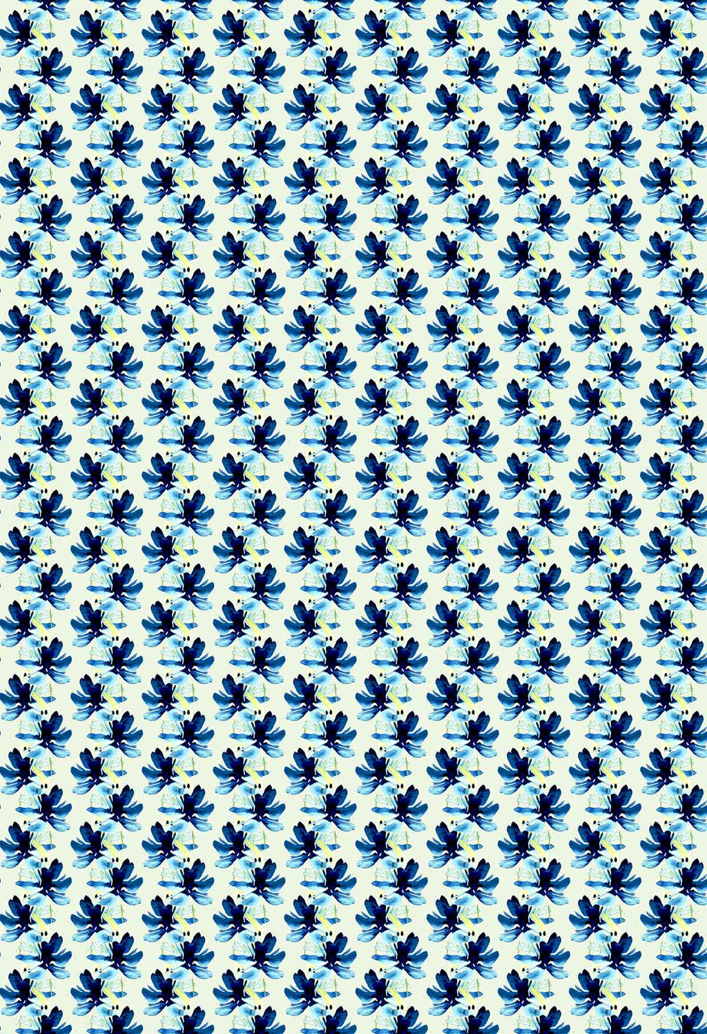 ©Byheart Design Sweden FL011 — Blue Blooms in Dots, watercolor floral print in Beige -blue-colorway. Seamless repeat, 300 DPI. Available for B2B licensing.