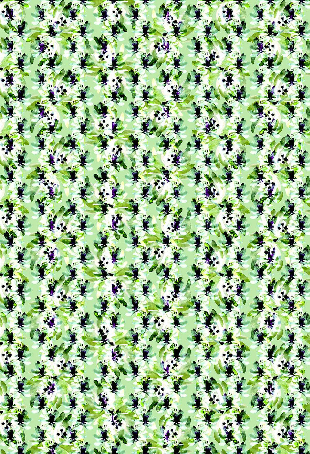©Byheart Design Sweden FL011 — Blue Blooms in Dots, watercolor floral print in green  colorway. Seamless repeat, 300 DPI. Available for B2B licensing.