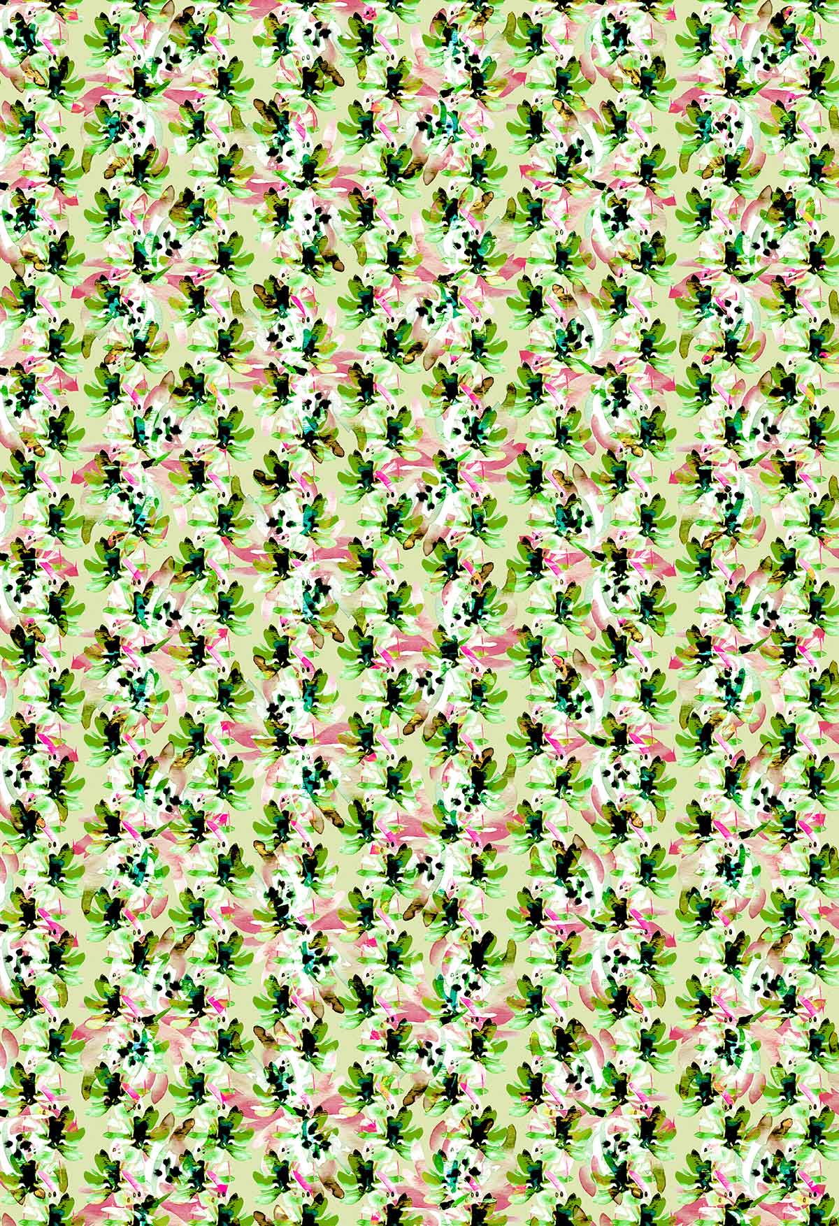 ©Byheart Design Sweden FL011 — Blue Blooms in Dots, watercolor floral print in olve green colorway. Seamless repeat, 300 DPI. Available for B2B licensing.