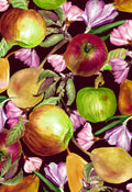 ©Byheart Design Sweden FR002 — Apple Garden, watercolor fruit print in dark brown colorway. 300 DPI. Available for B2B licensing