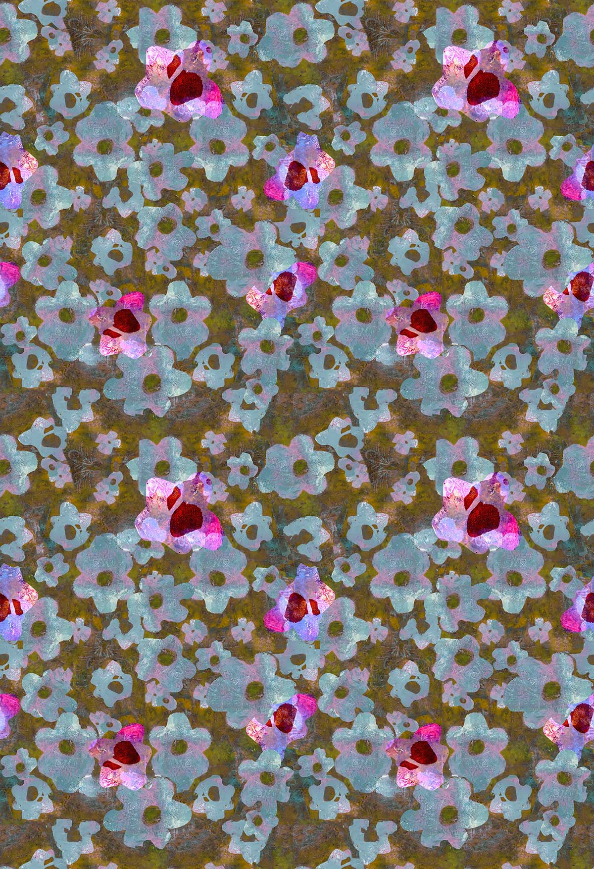 ©Byheart Design Sweden FL0012 — Heavenly Garden, watercolor floral print in Brown colorway. Seamless repeat, 300 DPI. Available for B2B licensing.