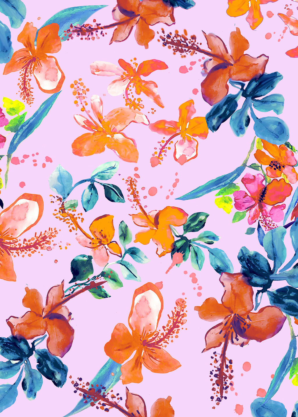 ©Byheart Design Sweden FL0014 — Tropical Garden Mexico, watercolor floral print in light orange colorway. 64×64 cm seamless repeat, 300 DPI. Available for B2B licensing.

Röd/dot: