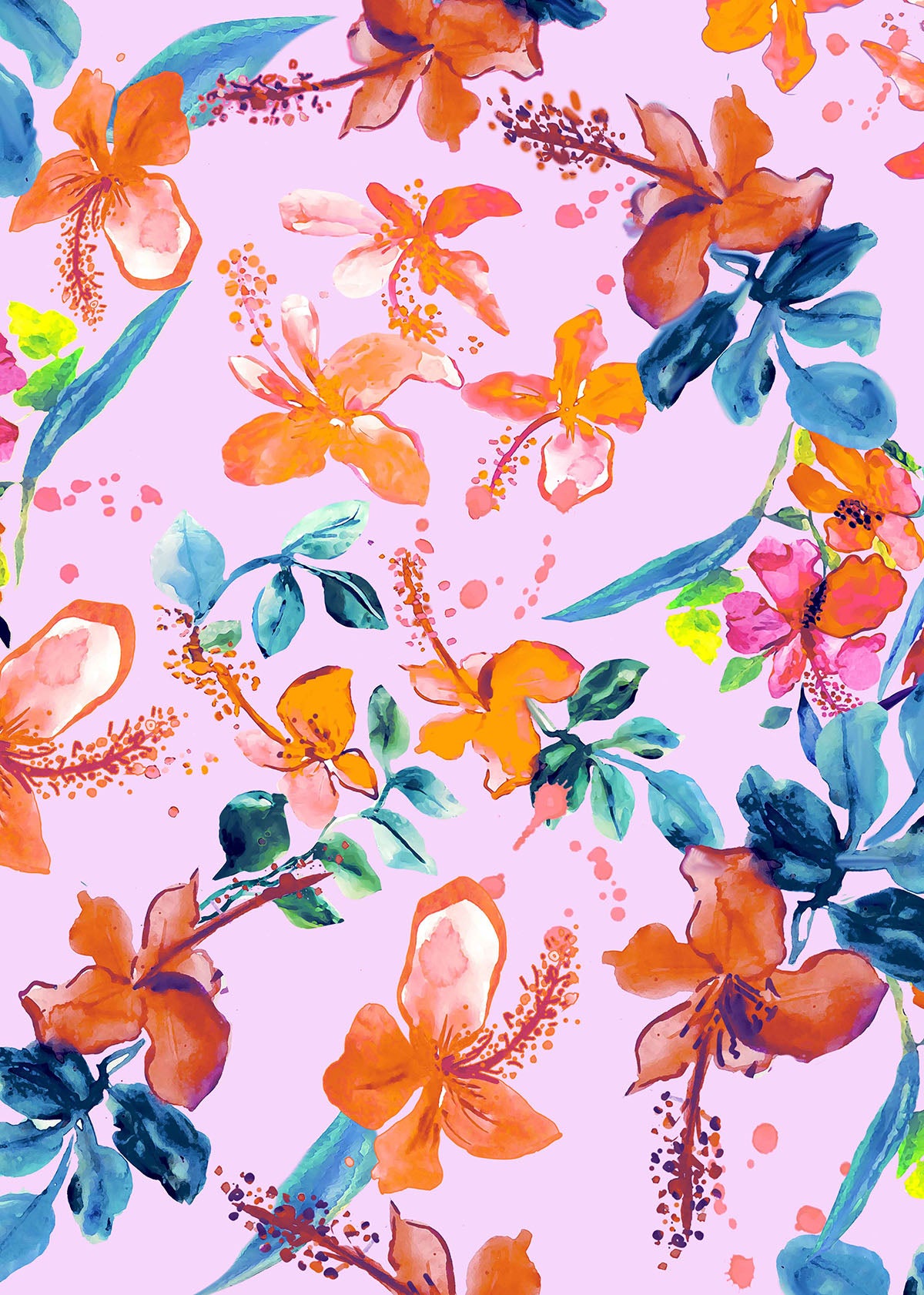©Byheart Design Sweden FL0014 — Tropical Garden Mexico, watercolor floral print in light orange colorway. 64×64 cm seamless repeat, 300 DPI. Available for B2B licensing.

Röd/dot: