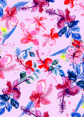 ©Byheart Design Sweden FL0014 — Tropical Garden Mexico, watercolor floral print in light purple -blue colorway. 64×64 cm seamless repeat, 300 DPI. Available for B2B licensing.