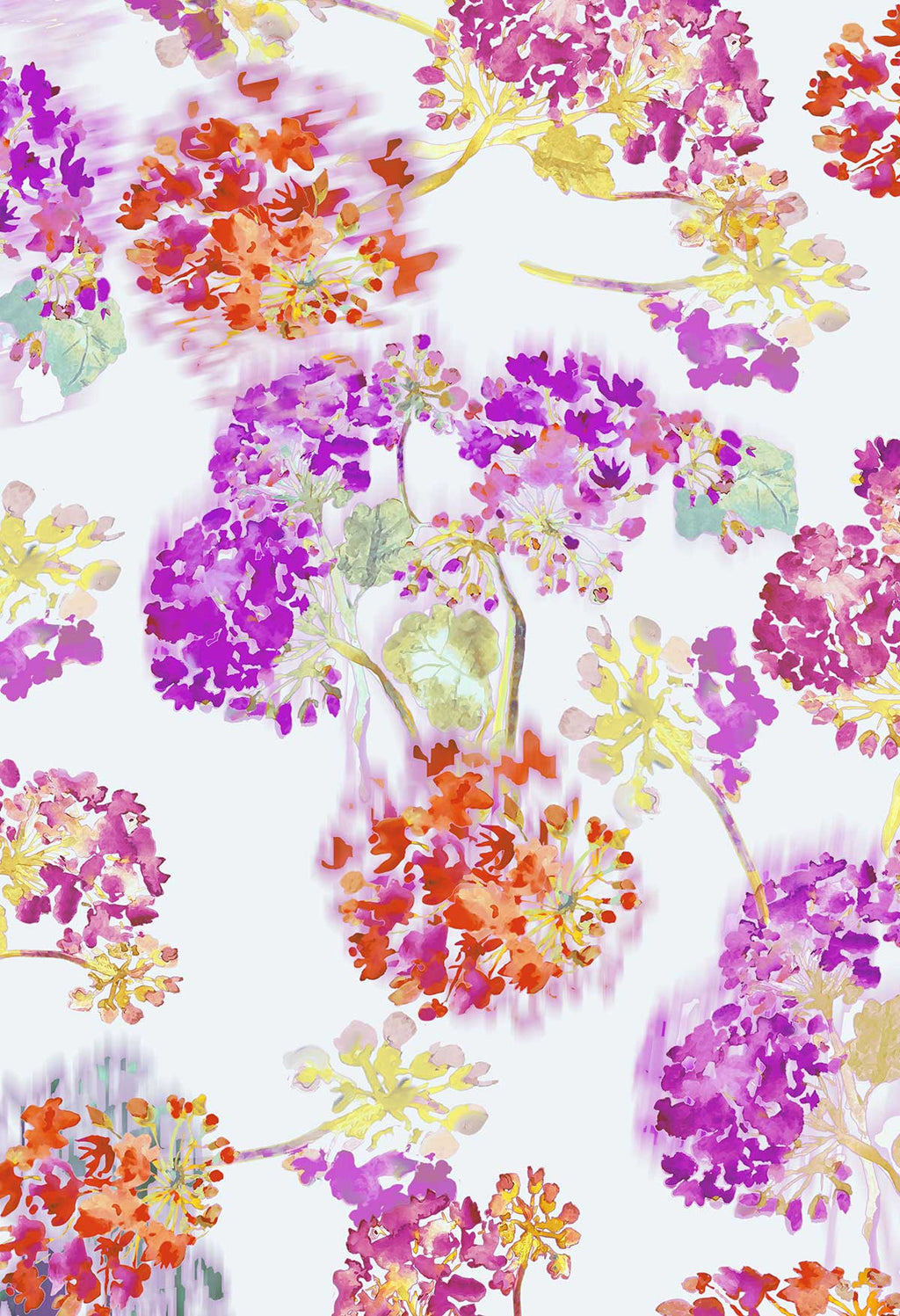 ©Byheart Design Sweden FL0016 — Geraniums Garden, watercolor floral print in white magneta  colorway. Seamless repeat, 300 DPI. Available for B2B licensing.