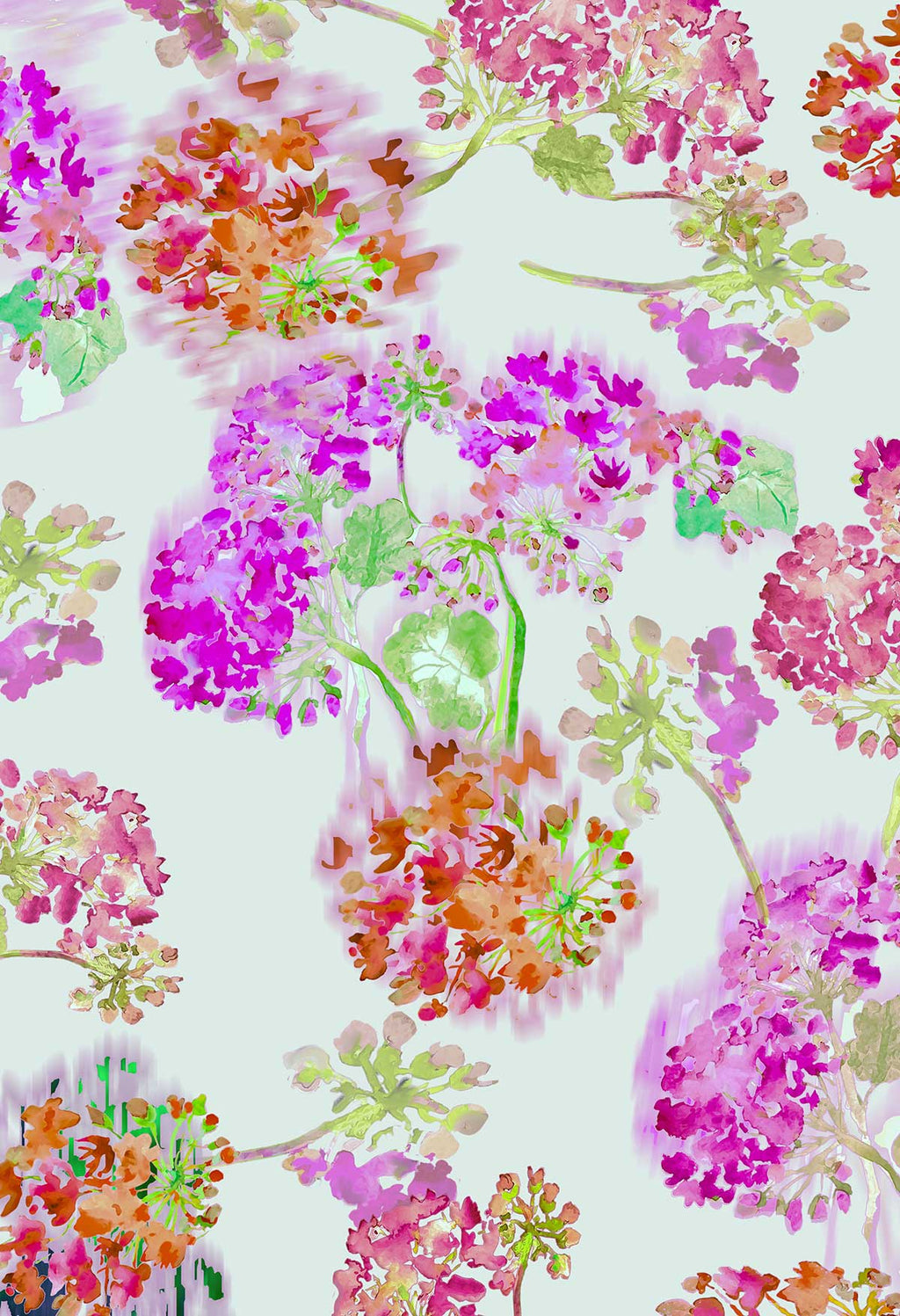 ©Byheart Design Sweden FL0016 — Geraniums Garden, watercolor floral print in  soft vanila white colorway. Seamless repeat, 300 DPI. Available for B2B licensing.
