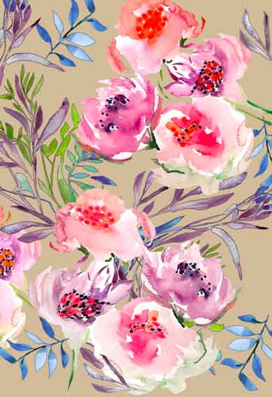 Flowers of the Orient -floral print -beige- Floral Print FL003  ©Byheart Design Sweden