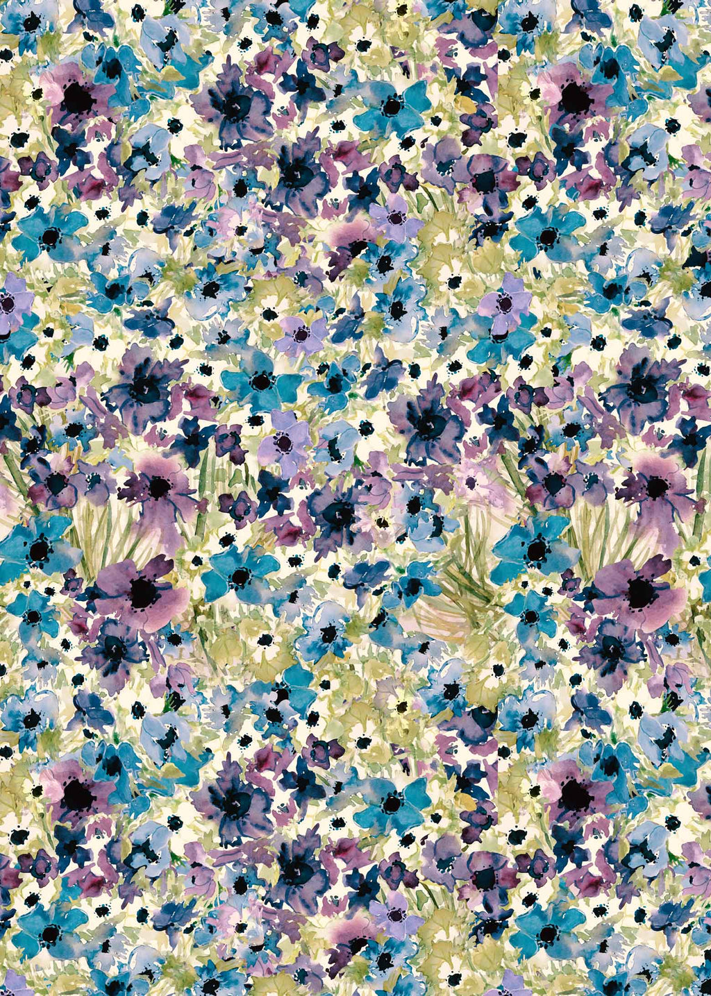 ©Byheart Design Sweden FL007 — Purple Flowers, watercolor floral print in Chinese Violet colorway. Seamless repeat, 300 DPI. Available for B2B licensing.