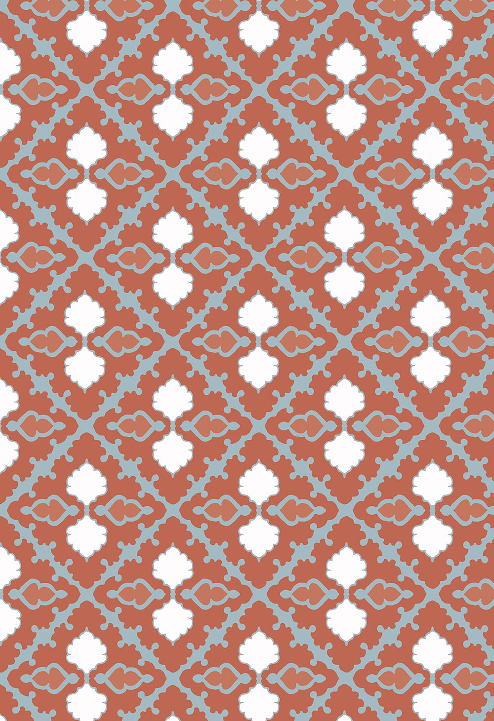 ©Byheart Design Sweden GEO0001-CW002 — Stars, ornamental geometric pattern in terracotta, pale sage and white. Available for B2B licensing.