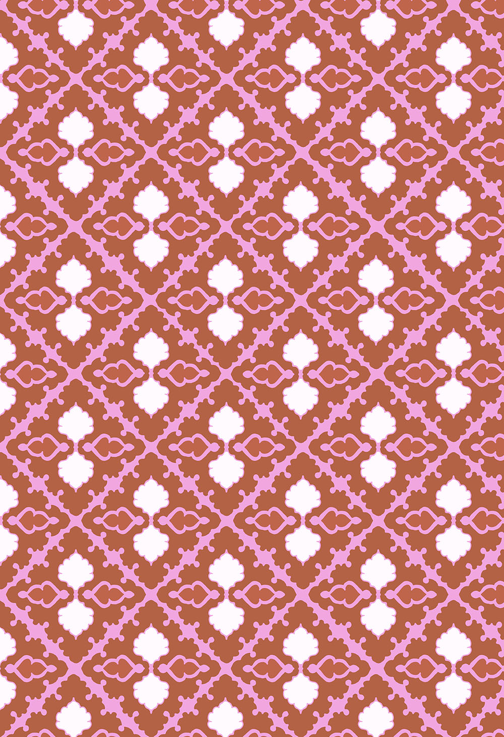 ©Byheart Design Sweden GEO0001-CW003B — Stars, small-scale ornamental geometric pattern in warm brown, pink and white. Available for B2B licensing.