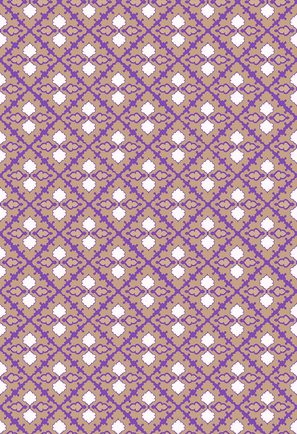 ©Byheart Design Sweden GEO0001-CW004 — Stars, ornamental geometric pattern in violet, muted ochre and ivory. Available for B2B licensing.