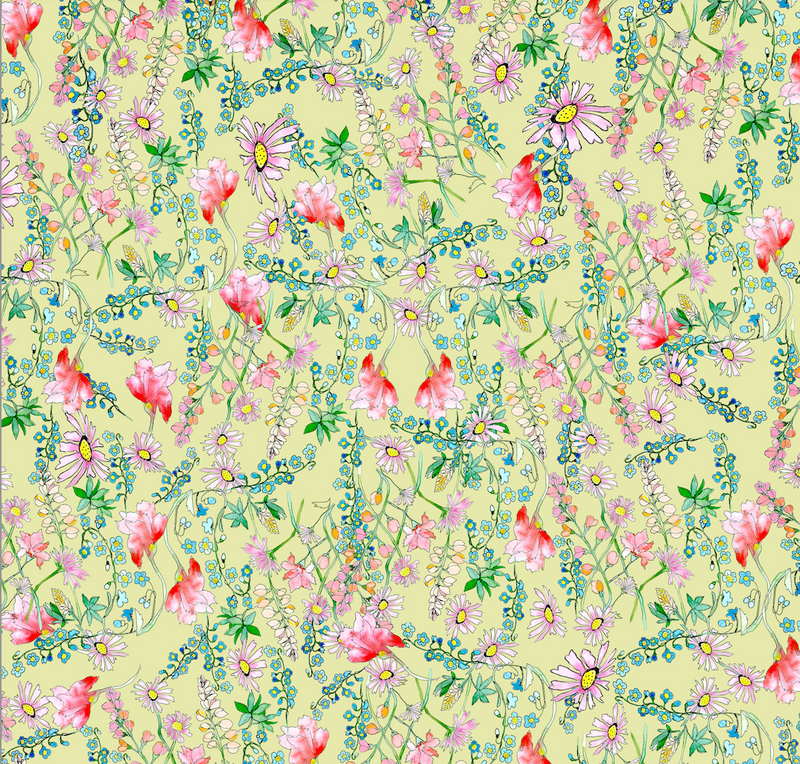 Colorful floral pattern on a light green background