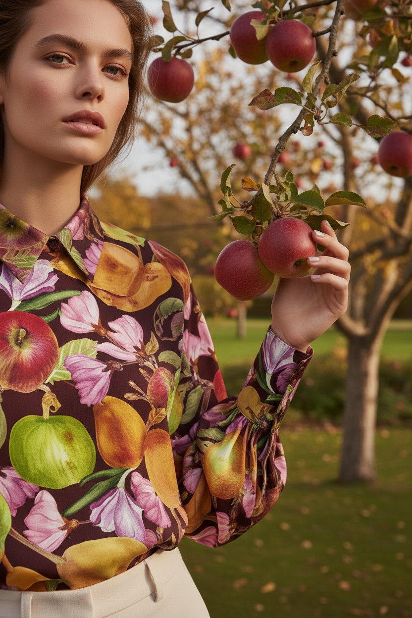 Apple Garden Fabric Close-up Mockup — Watercolor Fruit Print FR002 ©Byheart Design Sweden