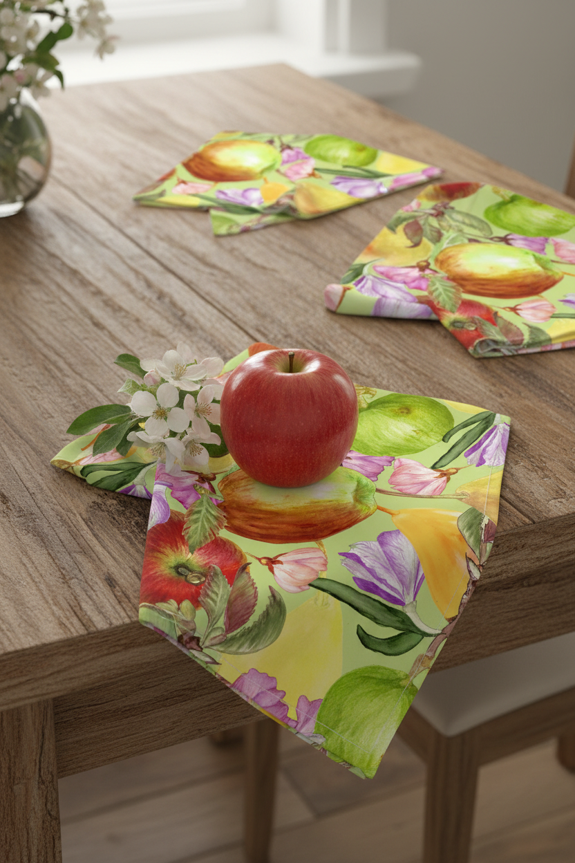 Apple Garden Napkins Light Green Mockup — Watercolor Fruit Print FR002 ©Byheart Design Sweden