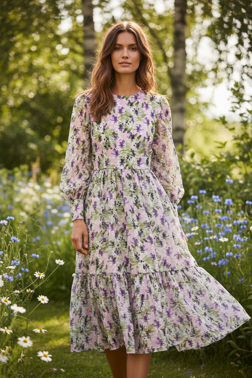 Blue Blooms in Dots Summer Dress Mockup -Byheart Design