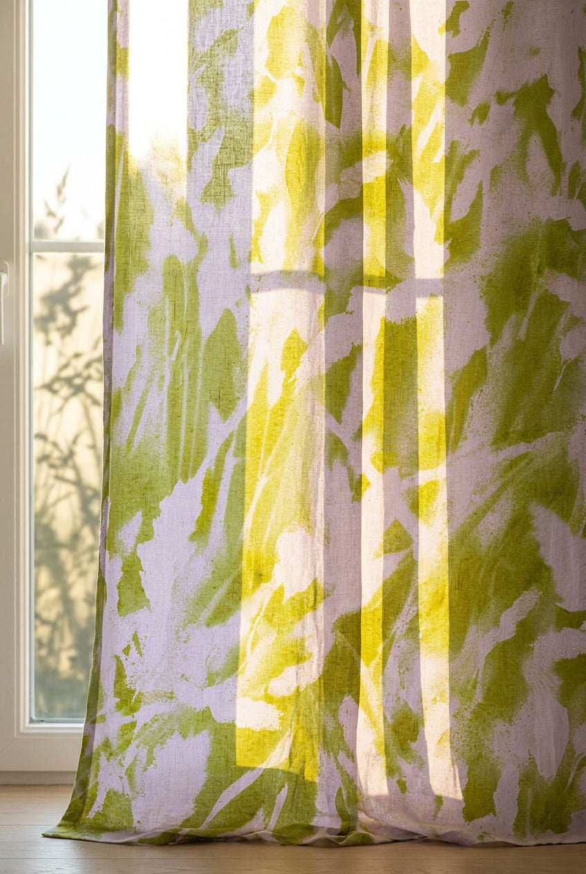 Grass Meadow Curtain Close-up Mockup — Hand-painted Botanical Print AB003-CW01 ©Byheart Design Sweden