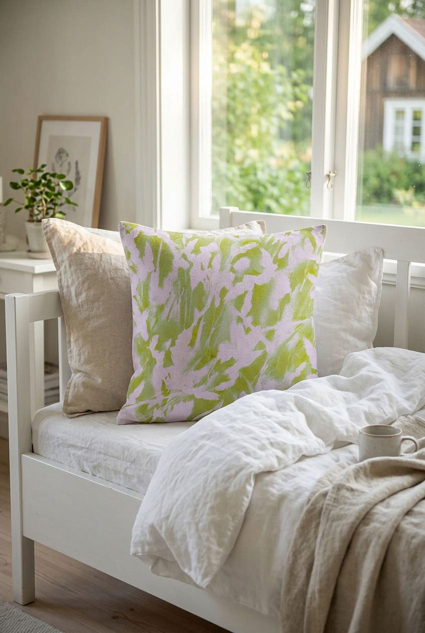 Grass Meadow Cushion Mockup — Hand-painted Botanical Print AB003-CW01 ©Byheart Design Sweden