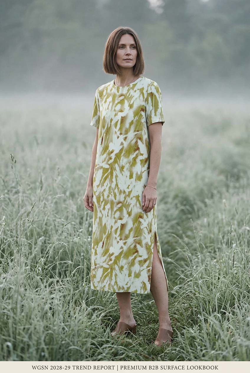Grass Meadow Midi Dress Mockup — Hand-painted Botanical Print AB003-CW06 ©Byheart Design Sweden
