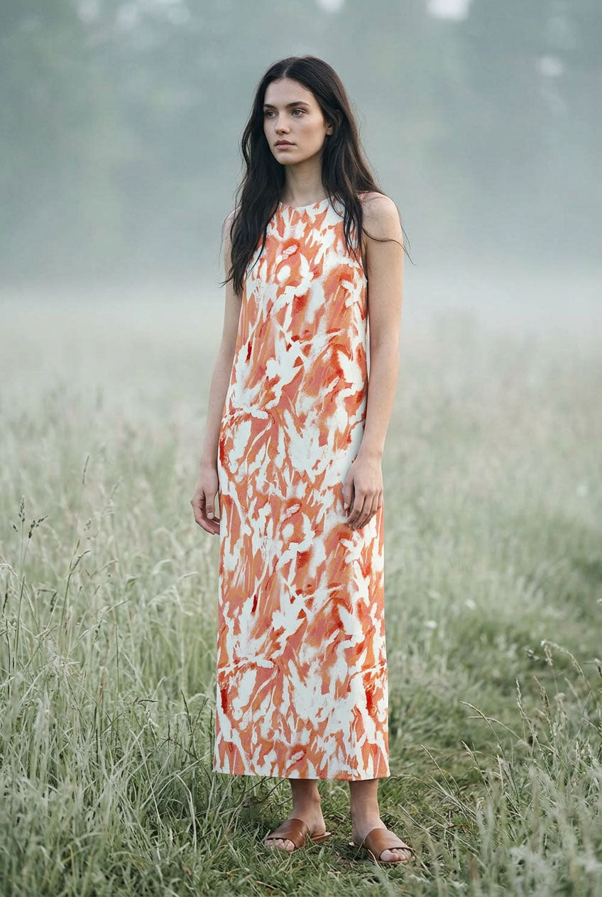 Grass Meadow Column Dress Mockup — Hand-painted Botanical Print AB003-CW07 ©Byheart Design Swede
